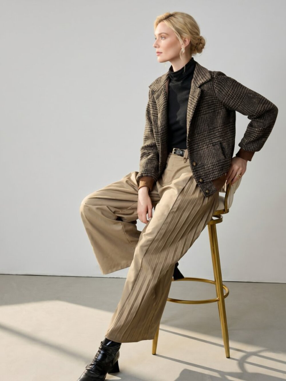 Women’s Vintage Plaid Button Jacket Chic Long Sleeve Casual Office Coat - Picture 9 of 10